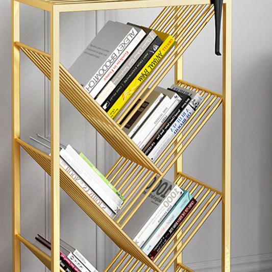 Modern Metal Bookshelf Geometric Open Shelf Bookcase in Burnish