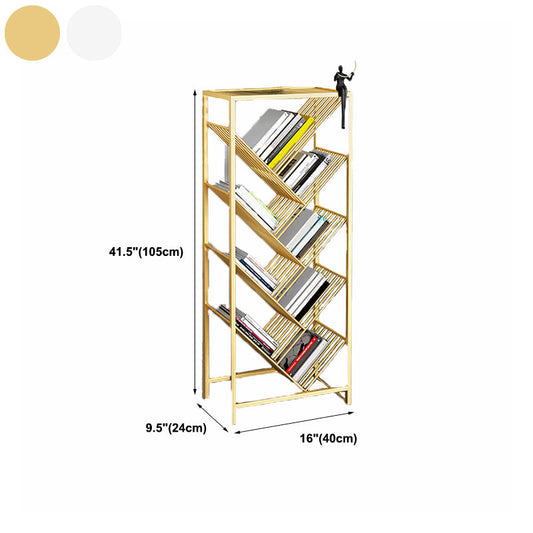 Modern Metal Bookshelf Geometric Open Shelf Bookcase in Burnish