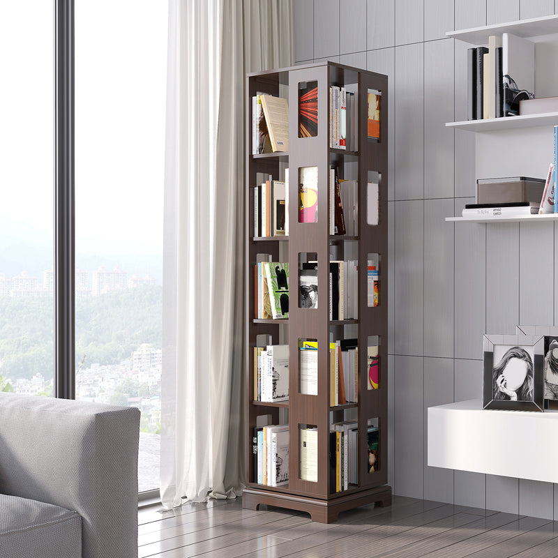 Geometric Shape Bookshelf Scandinavian Wooden Open Back Bookcase 17.7"L x 17.7"W x 70"H Walnut Clearhalo 'Bookcases' 'furn' 'furn_bookcases' 'Furniture' 'Office Furniture' 5637334