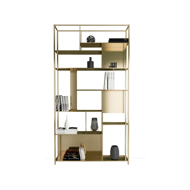 Rectangle Metal Bookshelf Scandinavian Open Bookcase with Shelves 31.5"L x 9.8"W x 78.7"H Gold Clearhalo 'Bookcases' 'furn' 'furn_bookcases' 'Furniture' 'Office Furniture' 5637386