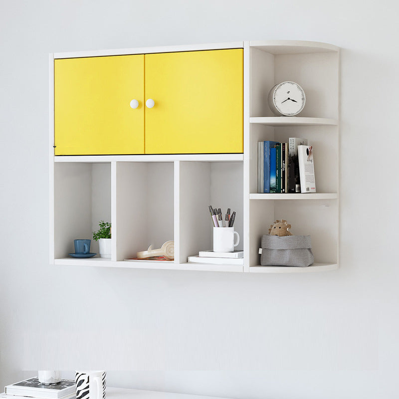 Modern Wall Mounted Bookcase Horizontal Engineered Wood Closed Back Bookshelf 31.5"L x 8.7"W x 25.6"H White Yellow Clearhalo 'Bookcases' 'furn' 'furn_bookcases' 'Furniture' 'Office Furniture' 5637530