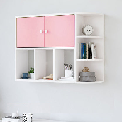 Modern Wall Mounted Bookcase Horizontal Engineered Wood Closed Back Bookshelf 31.5"L x 8.7"W x 25.6"H White Pink Clearhalo 'Bookcases' 'furn' 'furn_bookcases' 'Furniture' 'Office Furniture' 5637532