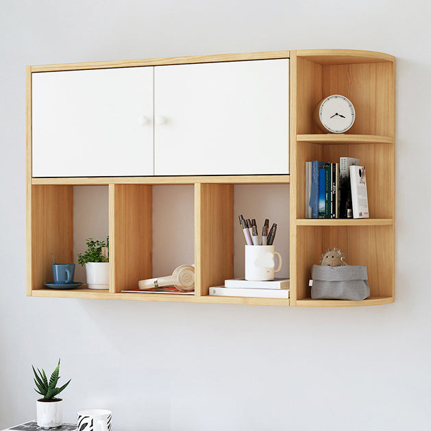 Modern Wall Mounted Bookcase Horizontal Engineered Wood Closed Back Bookshelf 39.4"L x 8.7"W x 25.6"H Natural Wood White Clearhalo 'Bookcases' 'furn' 'furn_bookcases' 'Furniture' 'Office Furniture' 5637533