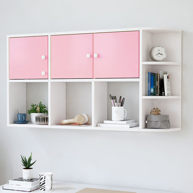 Modern Wall Mounted Bookcase Horizontal Engineered Wood Closed Back Bookshelf 47.2"L x 8.7"W x 25.6"H White Pink Clearhalo 'Bookcases' 'furn' 'furn_bookcases' 'Furniture' 'Office Furniture' 5637535