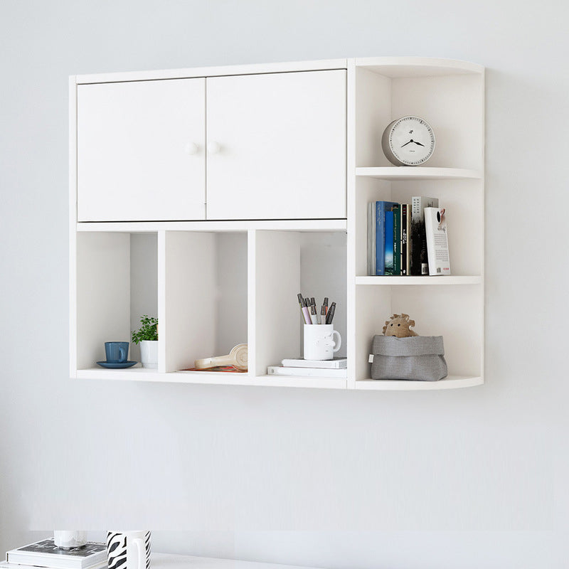 Modern Wall Mounted Bookcase Horizontal Engineered Wood Closed Back Bookshelf 31.5"L x 8.7"W x 25.6"H White Clearhalo 'Bookcases' 'furn' 'furn_bookcases' 'Furniture' 'Office Furniture' 5637537