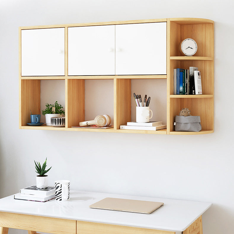 Modern Wall Mounted Bookcase Horizontal Engineered Wood Closed Back Bookshelf 47.2"L x 8.7"W x 25.6"H Natural Wood White Clearhalo 'Bookcases' 'furn' 'furn_bookcases' 'Furniture' 'Office Furniture' 5637545