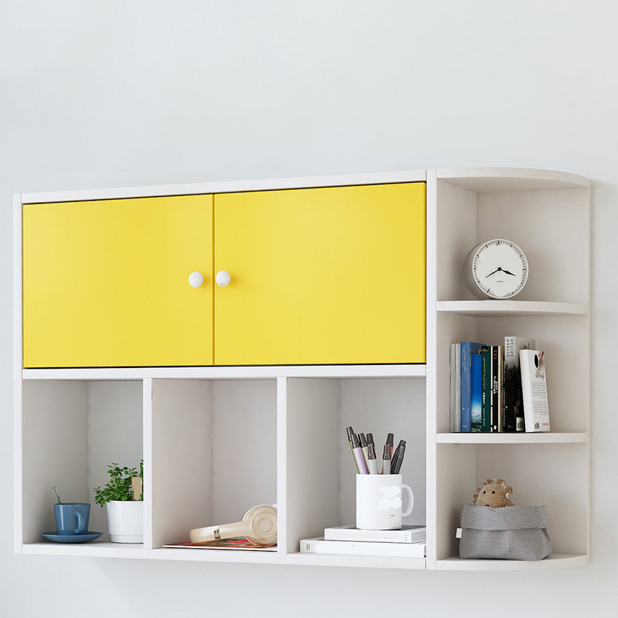 Modern Wall Mounted Bookcase Horizontal Engineered Wood Closed Back Bookshelf 39.4"L x 8.7"W x 25.6"H White Yellow Clearhalo 'Bookcases' 'furn' 'furn_bookcases' 'Furniture' 'Office Furniture' 5637546