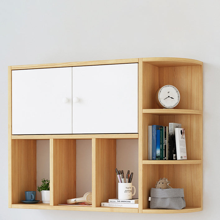 Modern Wall Mounted Bookcase Horizontal Engineered Wood Closed Back Bookshelf 31.5"L x 8.7"W x 25.6"H Natural Wood White Clearhalo 'Bookcases' 'furn' 'furn_bookcases' 'Furniture' 'Office Furniture' 5637547