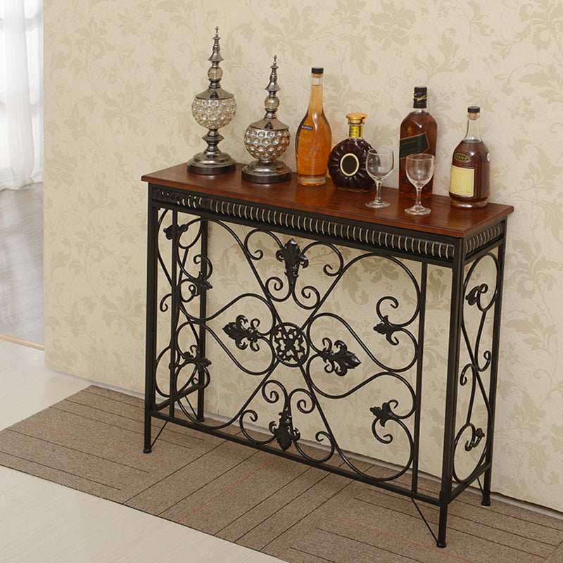 フランスの田舎の木製フレームコンソールテーブルホールダークブラウン＆ホワイトソファテーブルの長方形