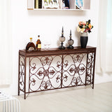 フランスの田舎の木製フレームコンソールテーブルホールダークブラウン＆ホワイトソファテーブルの長方形