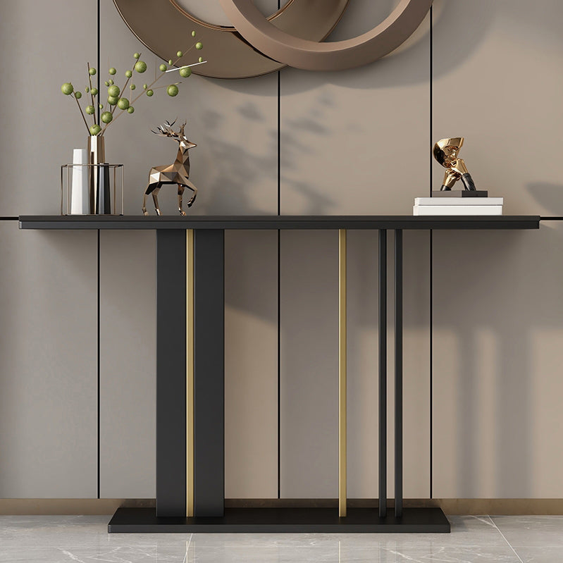 Mesa de consola superior de mármol moderna con tapa rectangular y base de pedestal
