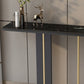Mesa de consola superior de mármol moderna con tapa rectangular y base de pedestal
