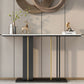 Mesa de consola superior de mármol moderna con tapa rectangular y base de pedestal