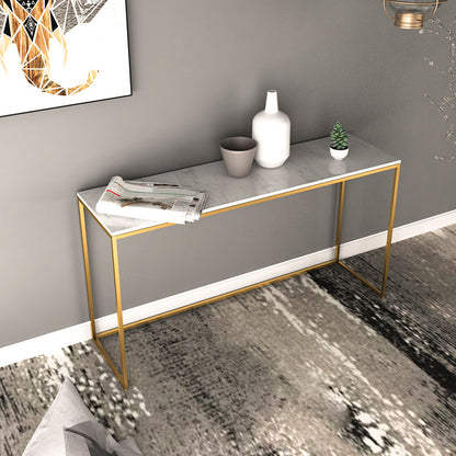 Tavolo da divano di divano rettangolo di ferro in marmo glam tavolo da console con telaio resistente