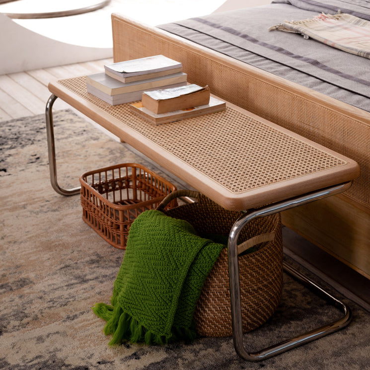 Tropical Wicker Bench Solid Color Bench with Legs for Bedroom Clearhalo 'Benches' 'Chairs & Seating' 'furn' 'furn_benches' 'Furniture' 'Living Room Furniture' 5637931