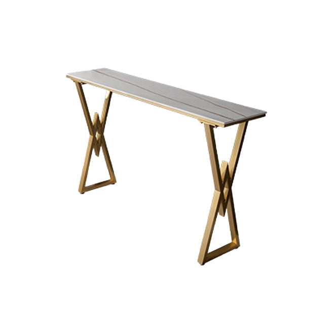 Stone Bar Table Glam Rectangle Bar Dining Table with Double Pedestal for Living Room White Without Chairs Clearhalo 'Bar Furniture' 'Bar Tables' 'bar_tables' 'furn' 'furn_bar_tables' 'Furniture' 'Kitchen & Dining Furniture' 5638033