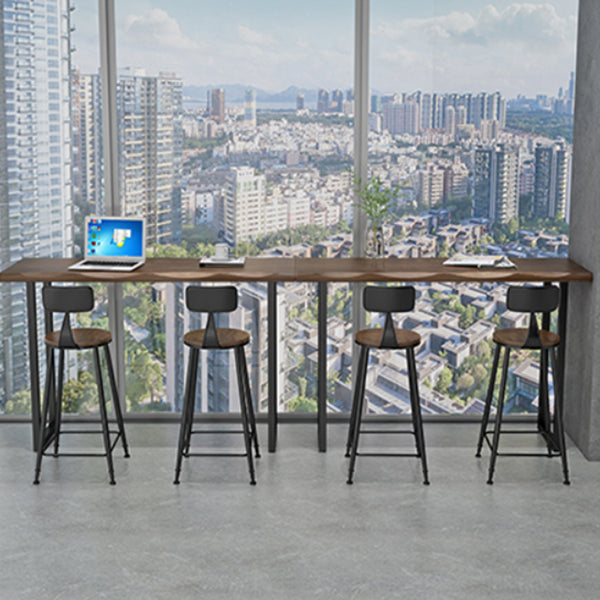 Mesa de bar de madera, mesa de comedor rectangular moderna con pedestal doble para sala de estar