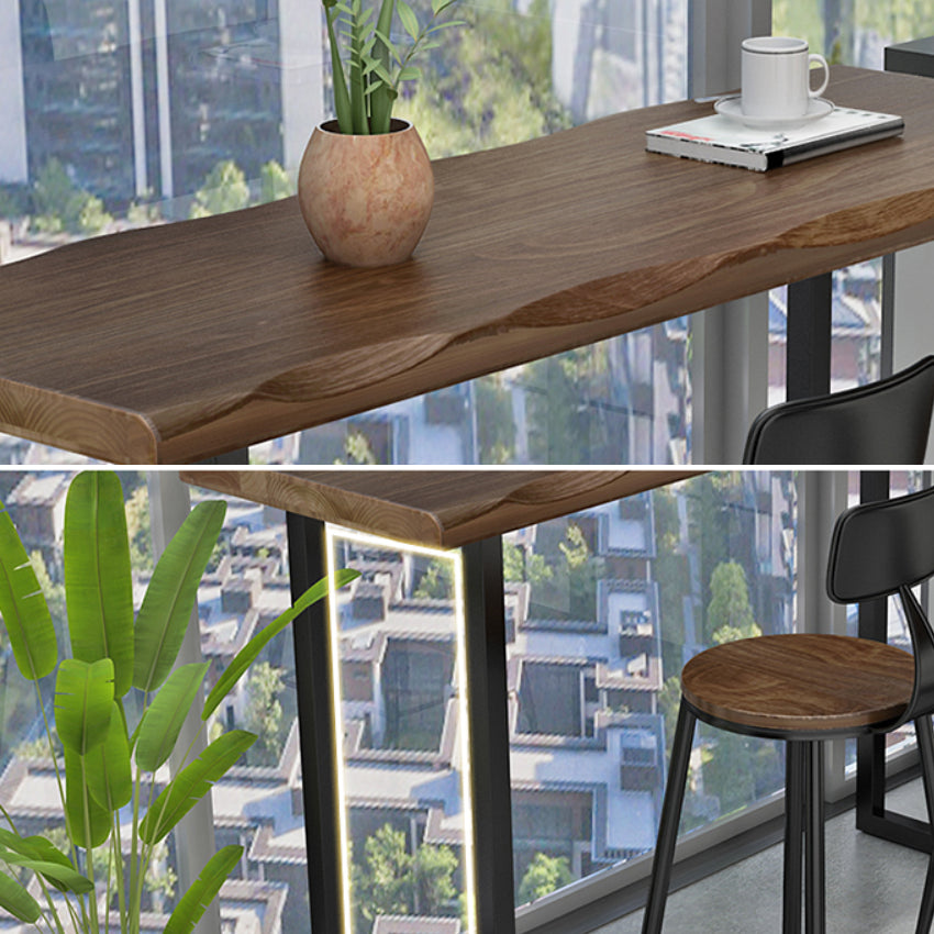 Mesa de bar de madera, mesa de comedor rectangular moderna con pedestal doble para sala de estar