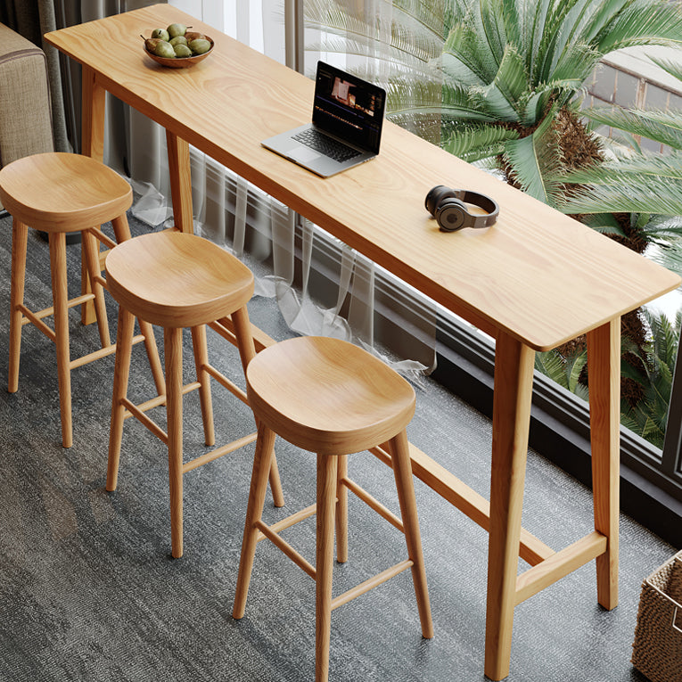 Rectangular Pine Wood Top Bar Table Modern Bar Table with Trestle Base in Nature Clearhalo 'Bar Furniture' 'Bar Tables' 'bar_tables' 'furn' 'furn_bar_tables' 'Furniture' 'Kitchen & Dining Furniture' 5638191
