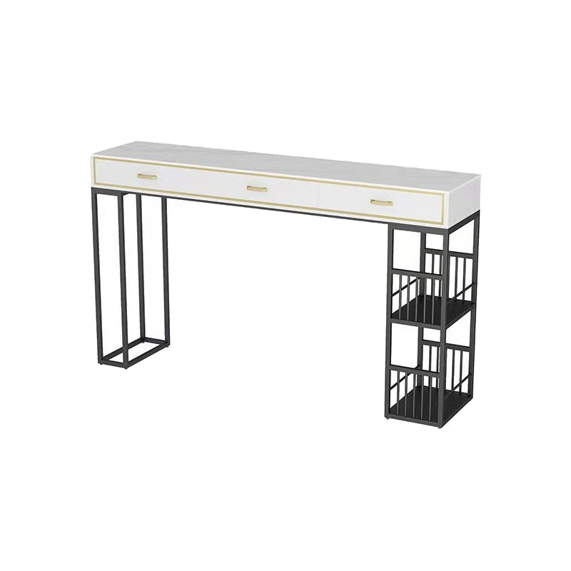 Glam Style Rectangle Bar Table Stone Fixed Bistro Bar Desk with Storage Black White 3 Clearhalo 'Bar Furniture' 'Bar Tables' 'bar_tables' 'furn' 'furn_bar_tables' 'Furniture' 'Kitchen & Dining Furniture' 5638268