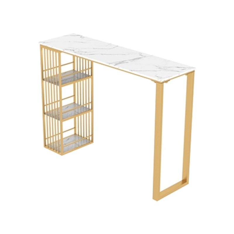 Glam Style Rectangle Bar Table Stone Fixed Bistro Bar Desk with Storage 63"L x 15.7"W x 41.3"H White-Gold Drawer Not Included Clearhalo 'Bar Furniture' 'Bar Tables' 'bar_tables' 'furn' 'furn_bar_tables' 'Furniture' 'Kitchen & Dining Furniture' 5638269