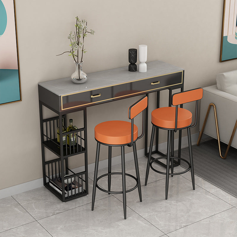 Glam Style Rectangle Bar Table Stone Fixed Bistro Bar Desk with Storage 55.1"L x 15.7"W x 41.3"H Black-Gray 2 Clearhalo 'Bar Furniture' 'Bar Tables' 'bar_tables' 'furn' 'furn_bar_tables' 'Furniture' 'Kitchen & Dining Furniture' 5638271