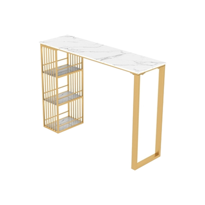 Glam Style Rectangle Bar Table Stone Fixed Bistro Bar Desk with Storage 55.1"L x 15.7"W x 41.3"H White-Gold Drawer Not Included Clearhalo 'Bar Furniture' 'Bar Tables' 'bar_tables' 'furn' 'furn_bar_tables' 'Furniture' 'Kitchen & Dining Furniture' 5638272