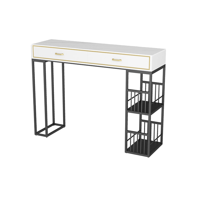 Glam Style Rectangle Bar Table Stone Fixed Bistro Bar Desk with Storage Black White 2 Clearhalo 'Bar Furniture' 'Bar Tables' 'bar_tables' 'furn' 'furn_bar_tables' 'Furniture' 'Kitchen & Dining Furniture' 5638274