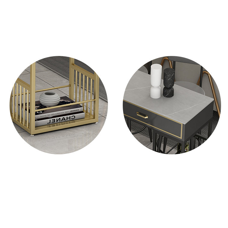 Glam Style Rectangle Bar Table Stone Fixed Bistro Bar Desk with Storage Clearhalo 'Bar Furniture' 'Bar Tables' 'bar_tables' 'furn' 'furn_bar_tables' 'Furniture' 'Kitchen & Dining Furniture' 5638277