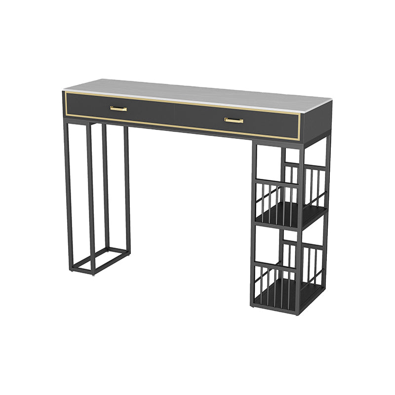 Glam Style Rectangle Bar Table Stone Fixed Bistro Bar Desk with Storage 39.4"L x 15.7"W x 41.3"H Black-Gray 2 Clearhalo 'Bar Furniture' 'Bar Tables' 'bar_tables' 'furn' 'furn_bar_tables' 'Furniture' 'Kitchen & Dining Furniture' 5638278