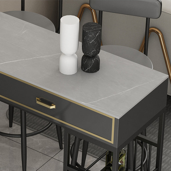 Glam Style Rectangle Bar Table Stone Fixed Bistro Bar Desk with Storage Clearhalo 'Bar Furniture' 'Bar Tables' 'bar_tables' 'furn' 'furn_bar_tables' 'Furniture' 'Kitchen & Dining Furniture' 5638279