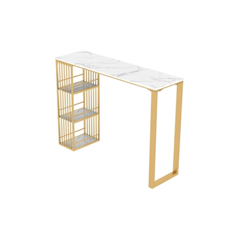 Glam Style Rectangle Bar Table Stone Fixed Bistro Bar Desk with Storage 39.4"L x 15.7"W x 41.3"H White-Gold Drawer Not Included Clearhalo 'Bar Furniture' 'Bar Tables' 'bar_tables' 'furn' 'furn_bar_tables' 'Furniture' 'Kitchen & Dining Furniture' 5638280