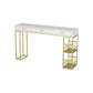 Glam Style Rectangle Bar Table Stone Fixed Bistro Bar Desk with Storage White-Gold 3 Clearhalo 'Bar Furniture' 'Bar Tables' 'bar_tables' 'furn' 'furn_bar_tables' 'Furniture' 'Kitchen & Dining Furniture' 5638281