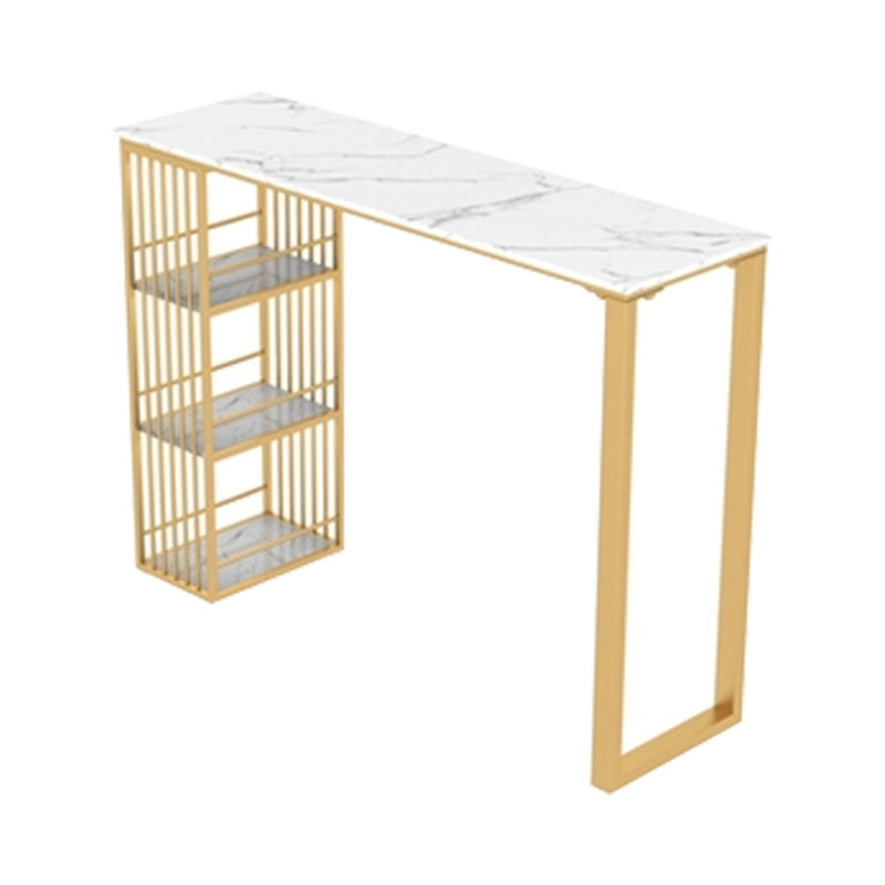 Glam Style Rectangle Bar Table Stone Fixed Bistro Bar Desk with Storage 70.9"L x 15.7"W x 41.3"H White-Gold Drawer Not Included Clearhalo 'Bar Furniture' 'Bar Tables' 'bar_tables' 'furn' 'furn_bar_tables' 'Furniture' 'Kitchen & Dining Furniture' 5638283