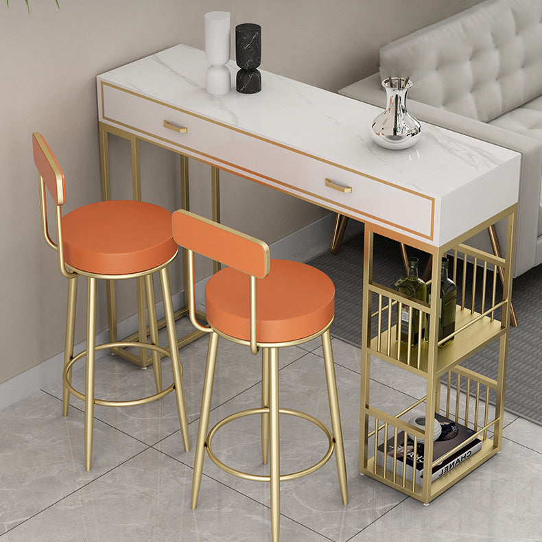 Glam Style Rectangle Bar Table Stone Fixed Bistro Bar Desk with Storage Clearhalo 'Bar Furniture' 'Bar Tables' 'bar_tables' 'furn' 'furn_bar_tables' 'Furniture' 'Kitchen & Dining Furniture' 5638284