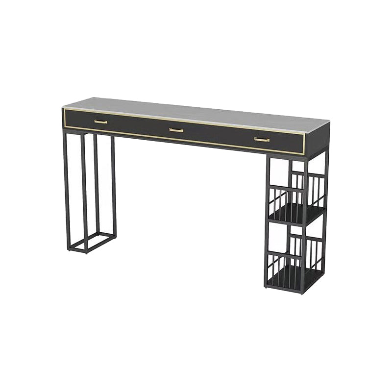 Glam Style Rectangle Bar Table Stone Fixed Bistro Bar Desk with Storage Black-Gray 3 Clearhalo 'Bar Furniture' 'Bar Tables' 'bar_tables' 'furn' 'furn_bar_tables' 'Furniture' 'Kitchen & Dining Furniture' 5638285