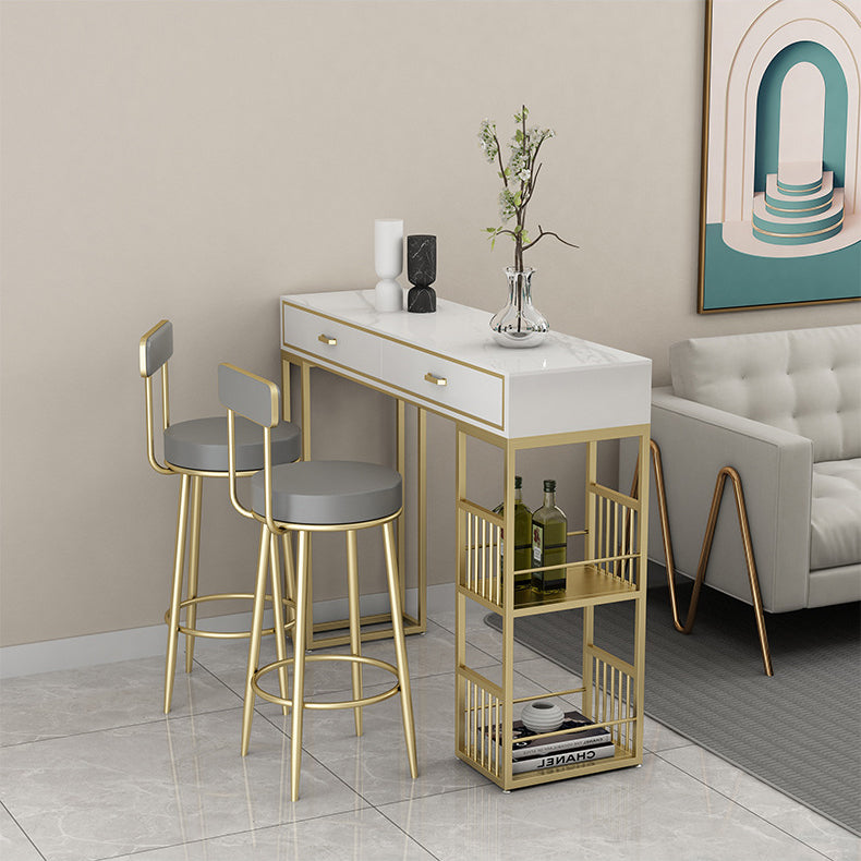 Glam Style Rectangle Bar Table Stone Fixed Bistro Bar Desk with Storage Clearhalo 'Bar Furniture' 'Bar Tables' 'bar_tables' 'furn' 'furn_bar_tables' 'Furniture' 'Kitchen & Dining Furniture' 5638286