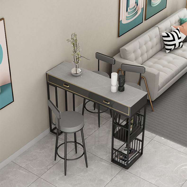 Glam Style Rectangle Bar Table Stone Fixed Bistro Bar Desk with Storage Clearhalo 'Bar Furniture' 'Bar Tables' 'bar_tables' 'furn' 'furn_bar_tables' 'Furniture' 'Kitchen & Dining Furniture' 5638288