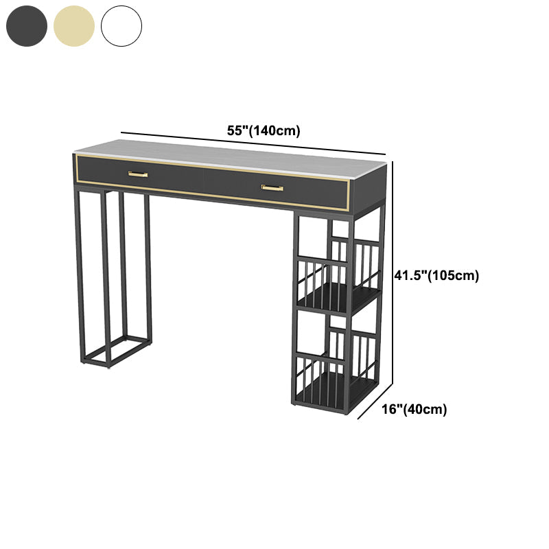Glam Style Rectangle Bar Table Stone Fixed Bistro Bar Desk with Storage Clearhalo 'Bar Furniture' 'Bar Tables' 'bar_tables' 'furn' 'furn_bar_tables' 'Furniture' 'Kitchen & Dining Furniture' 5638289