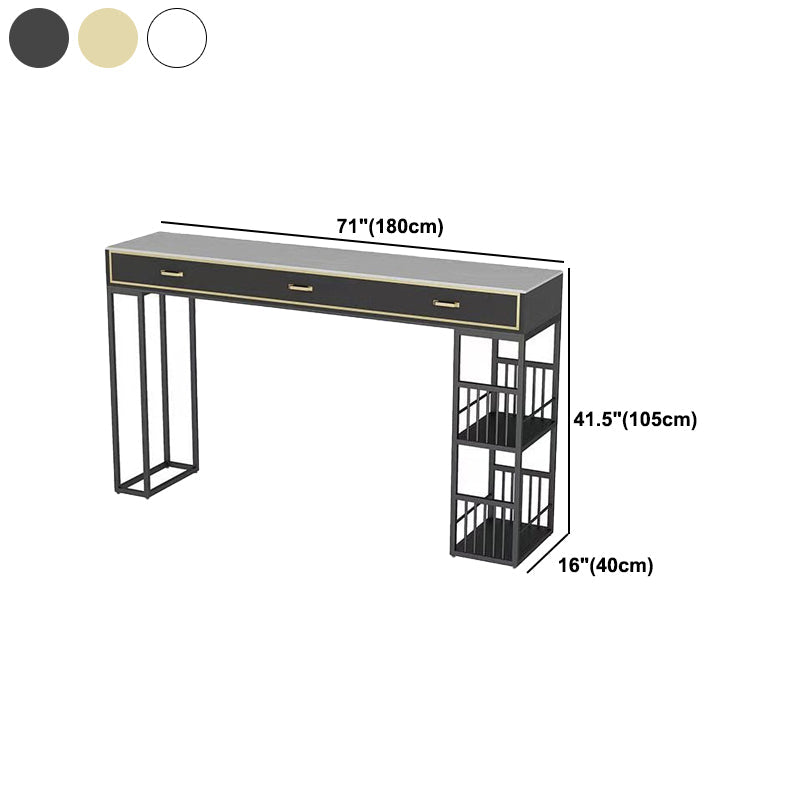 Glam Style Rectangle Bar Table Stone Fixed Bistro Bar Desk with Storage Clearhalo 'Bar Furniture' 'Bar Tables' 'bar_tables' 'furn' 'furn_bar_tables' 'Furniture' 'Kitchen & Dining Furniture' 5638293