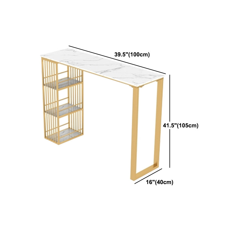 Glam Style Rectangle Bar Table Stone Fixed Bistro Bar Desk with Storage Clearhalo 'Bar Furniture' 'Bar Tables' 'bar_tables' 'furn' 'furn_bar_tables' 'Furniture' 'Kitchen & Dining Furniture' 5638295