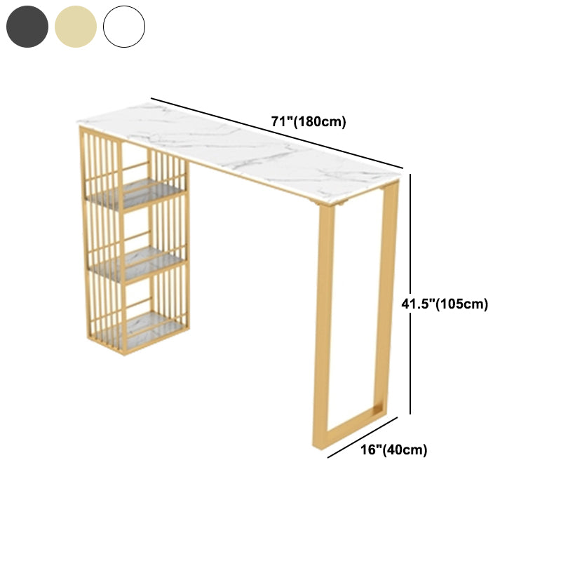 Glam Style Rectangle Bar Table Stone Fixed Bistro Bar Desk with Storage Clearhalo 'Bar Furniture' 'Bar Tables' 'bar_tables' 'furn' 'furn_bar_tables' 'Furniture' 'Kitchen & Dining Furniture' 5638298