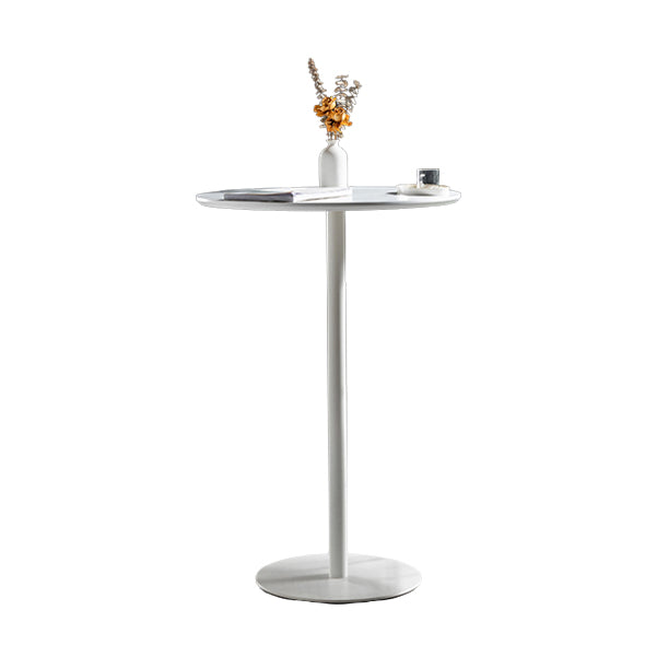 Round Wood Top Bar Table with Pedestal Industrial Metal Frame Bar Table 23.6"L x 23.6"W x 41.3"H White Without Chairs Clearhalo 'Bar Furniture' 'Bar Tables' 'bar_tables' 'furn' 'furn_bar_tables' 'Furniture' 'Kitchen & Dining Furniture' 5638359