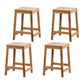 Contemporary Wood Stool Backrest Backless Bamboo Counter Stool with 4 Legs