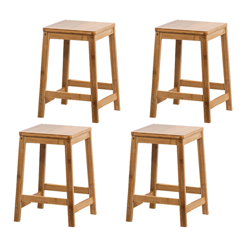 Contemporary Wood Stool Backrest Backless Bamboo Counter Stool with 4 Legs