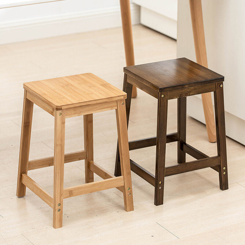 Contemporary Wood Stool Backrest Backless Bamboo Counter Stool with 4 Legs