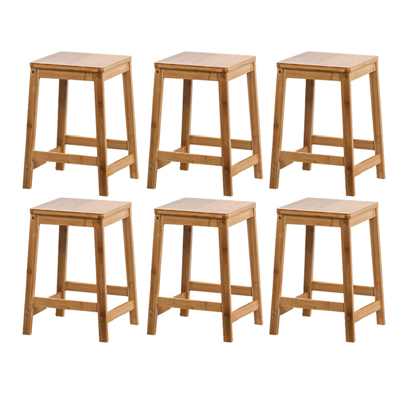Contemporary Wood Stool Backrest Backless Bamboo Counter Stool with 4 Legs