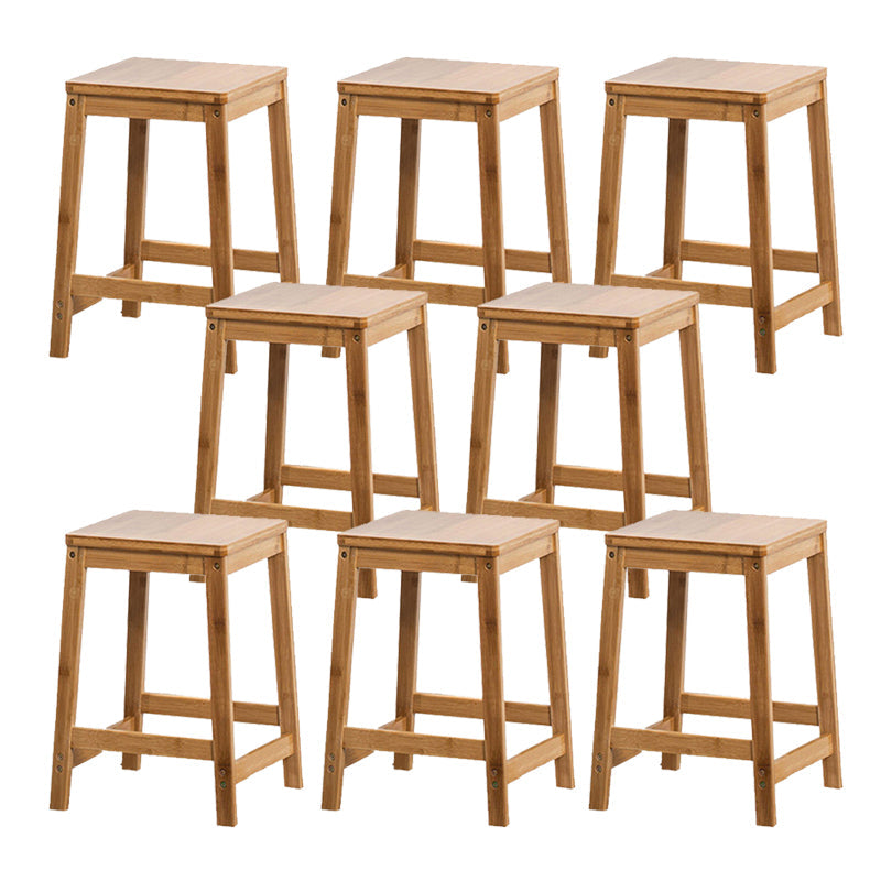 Contemporary Wood Stool Backrest Backless Bamboo Counter Stool with 4 Legs
