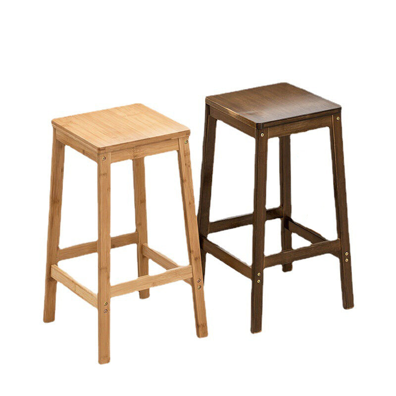 Contemporary Wood Stool Backrest Backless Bamboo Counter Stool with 4 Legs