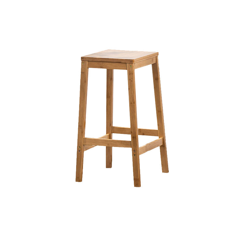 Contemporary Wood Stool Backrest Backless Bamboo Counter Stool with 4 Legs